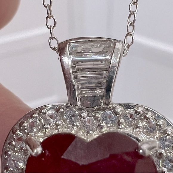 Ruby & Topaz Sterling Silver Heart Pendant Necklace - Picture 6 of 14